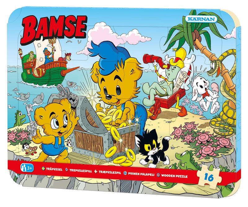 Rampussel i trä 16 bitar Bamse