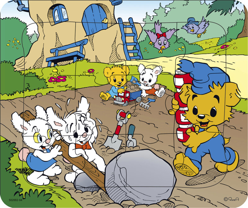 Rampussel i trä 12 bitar Bamse