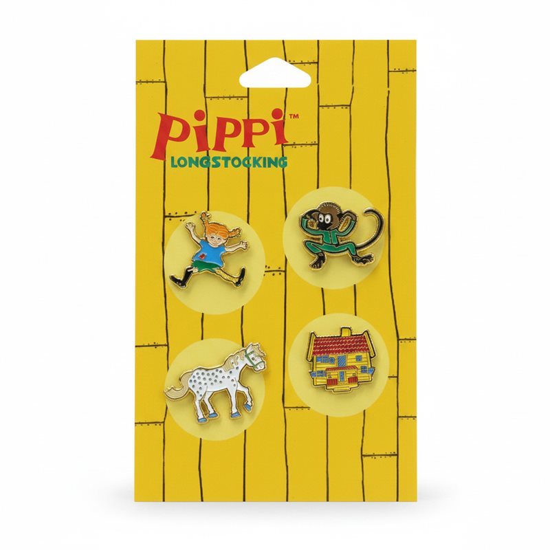 Pippi Långstrump, set om 4 st pins, 30 mm