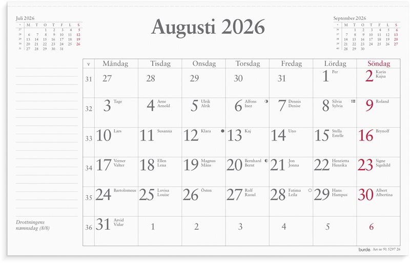 Kalender 2026 Månadsblock 240x152 mm