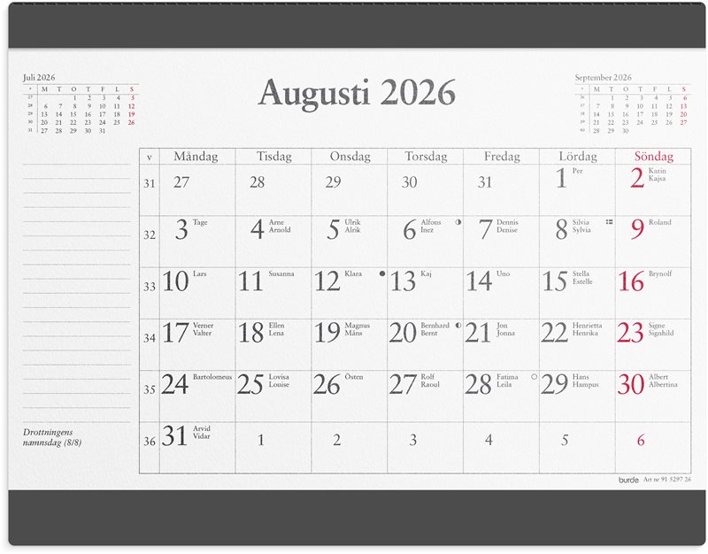 Kalender 2026 Musmatta månadsblock