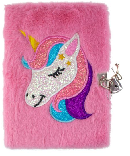 Dagbok med lås, rosa enhörning