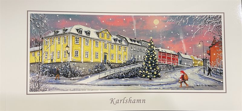 Julkort i panorama, Harms Backe i Karlshamn