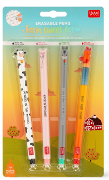 Erasable gel pen, 4-pack, Farm sweet farm, Ko/Gris/Åsna/Tupp